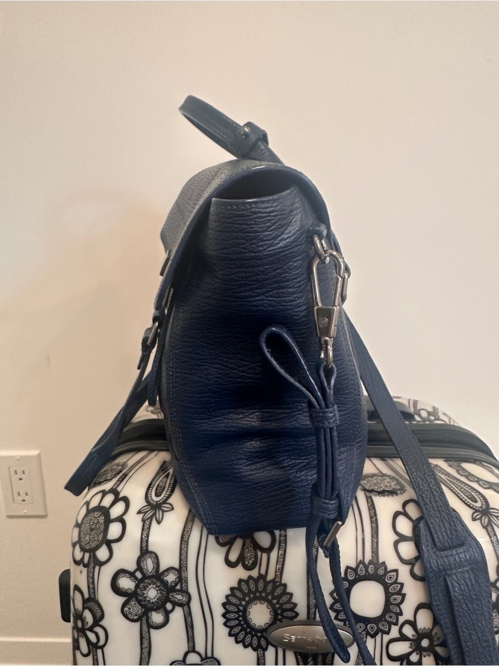 3.1 Phillip Lim Navy Textured Leather Satchel with Adjustable Strap - Picture 4 of 5